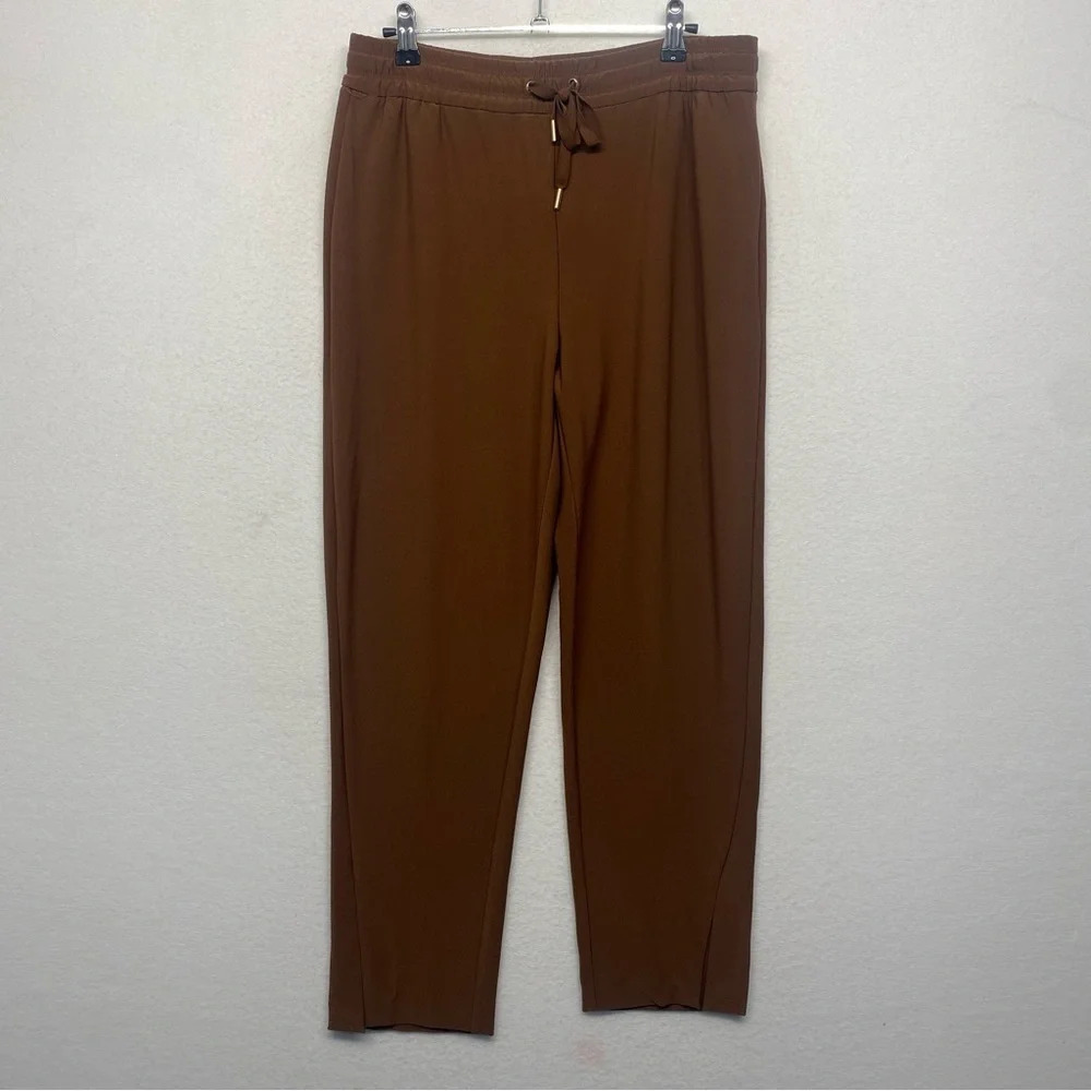 Joie Drawstring Pull On Pants Brown Sz Med Straight‎ Tapered Elastic Waist Women